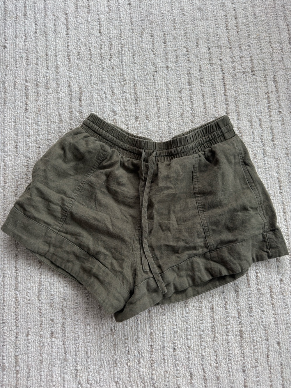 Olive Green Linen Blend Drawstring Shorts Size XS